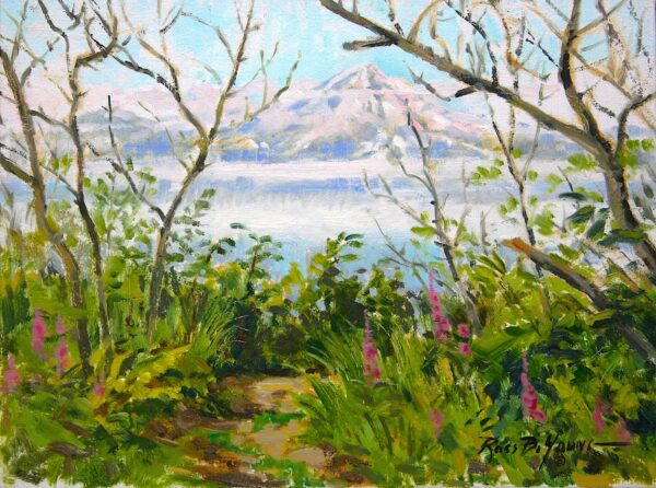 Fireweed and Redoubt Volcano, Alaska - Plein Air